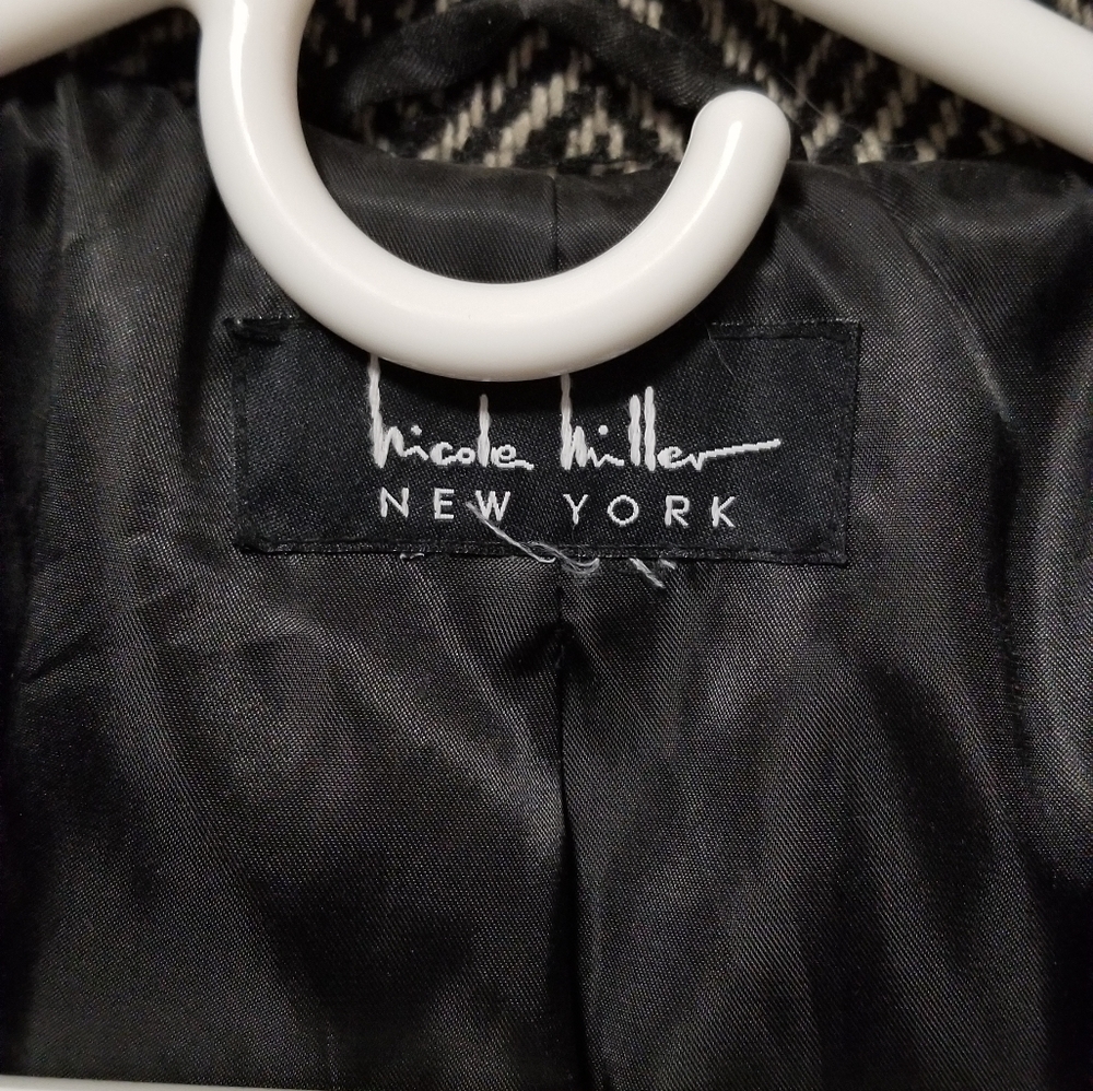 Nicole Miller Coat, Black and White Herringbone - Picture 2 of 9